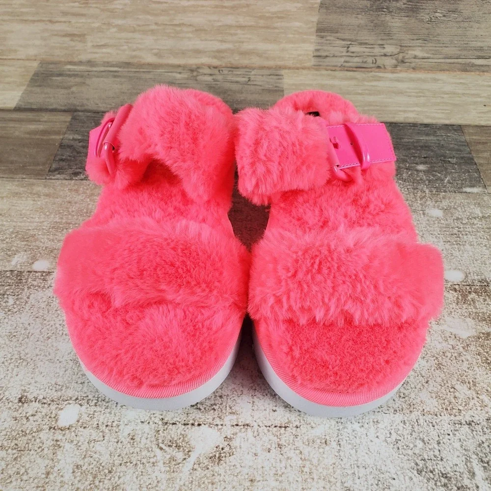 Nine West Funkie 2 Womens Flat Sandals Sz 6 M Hot Pink Slip On Open & Round Toe‎